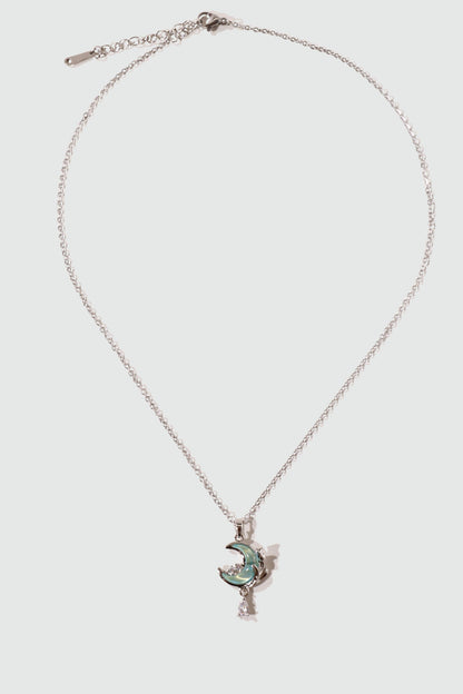 Collier lune et rose à pierre bleue