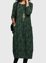 Robe midi décontractée en jacquard fleuri avec poches