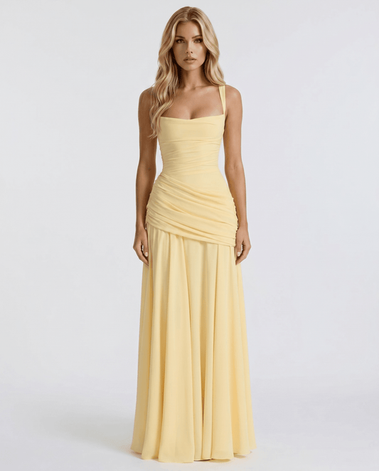 Charlotte | Robe longue drapée jaune - Maison Lunelle