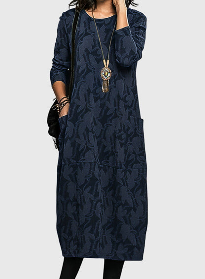 Robe midi décontractée en jacquard fleuri avec poches