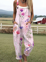 Combinaison large en coton et lin, imprimé fleur vintage
