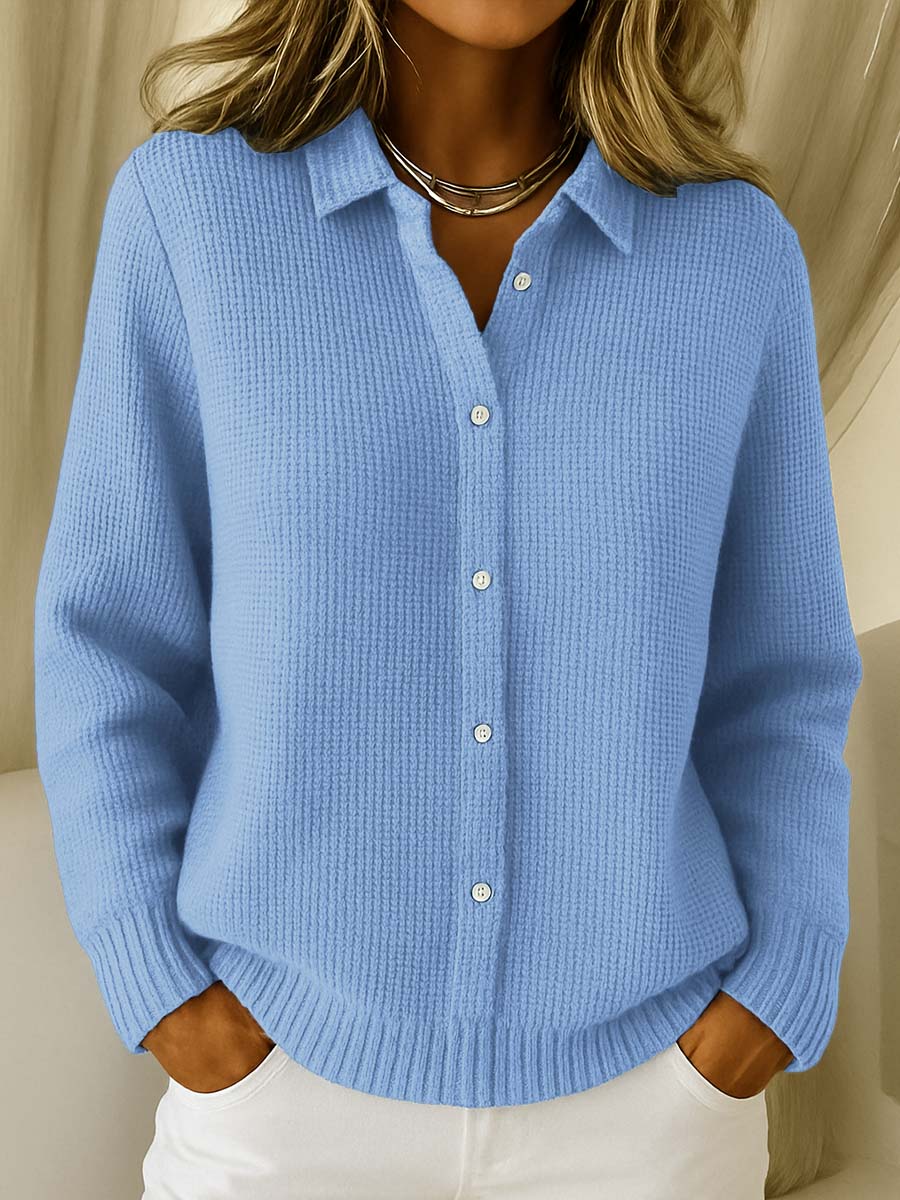 Cardigan Boutonné en Maille Douce à Manches Longues
