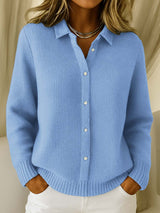 Cardigan Boutonné en Maille Douce à Manches Longues