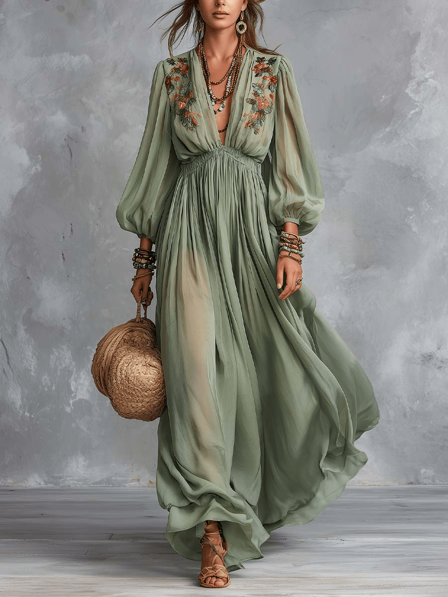 Élodine™ | Robe longue bohème à imprimé fleuri - Maison Lunelle