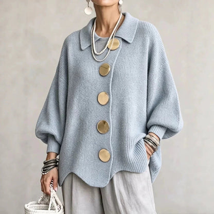 Karina | Cardigan oversize à col et boutons dorés