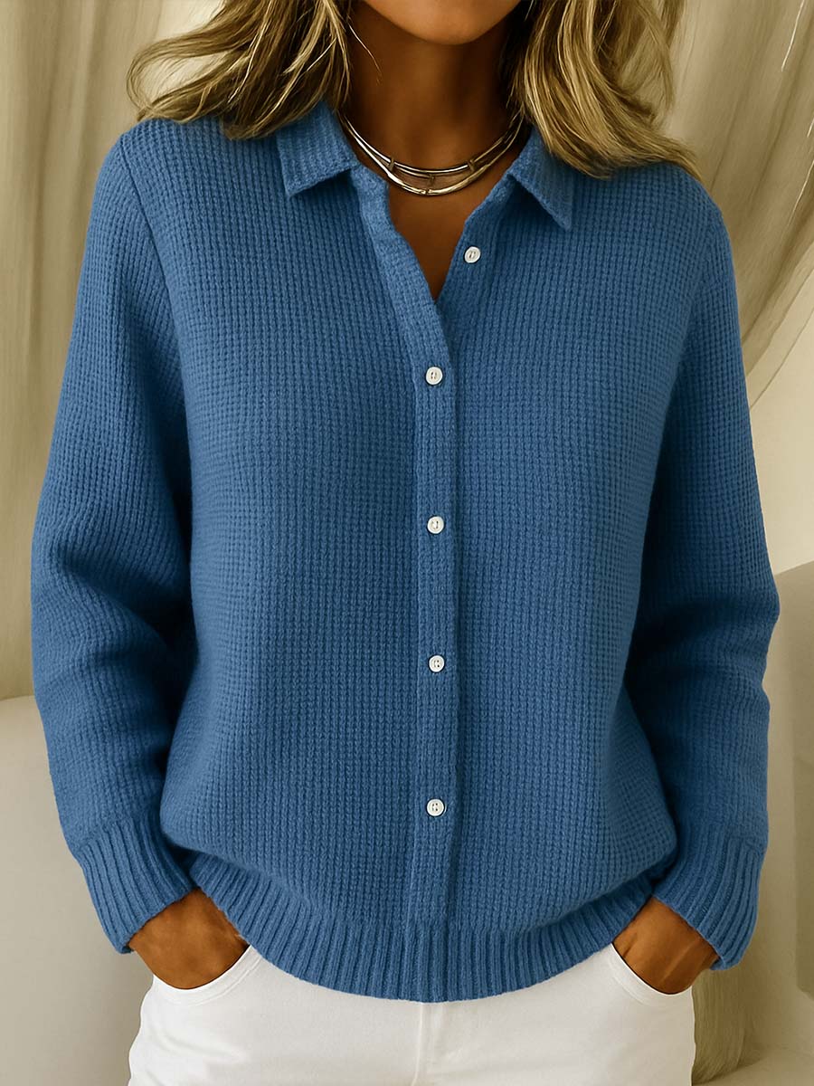 Cardigan Boutonné en Maille Douce à Manches Longues