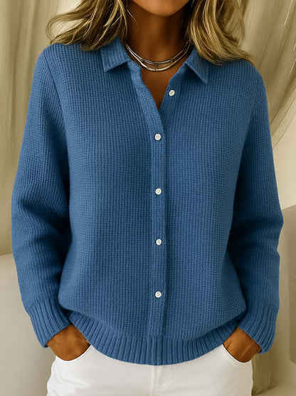 Cardigan Boutonné en Maille Douce à Manches Longues