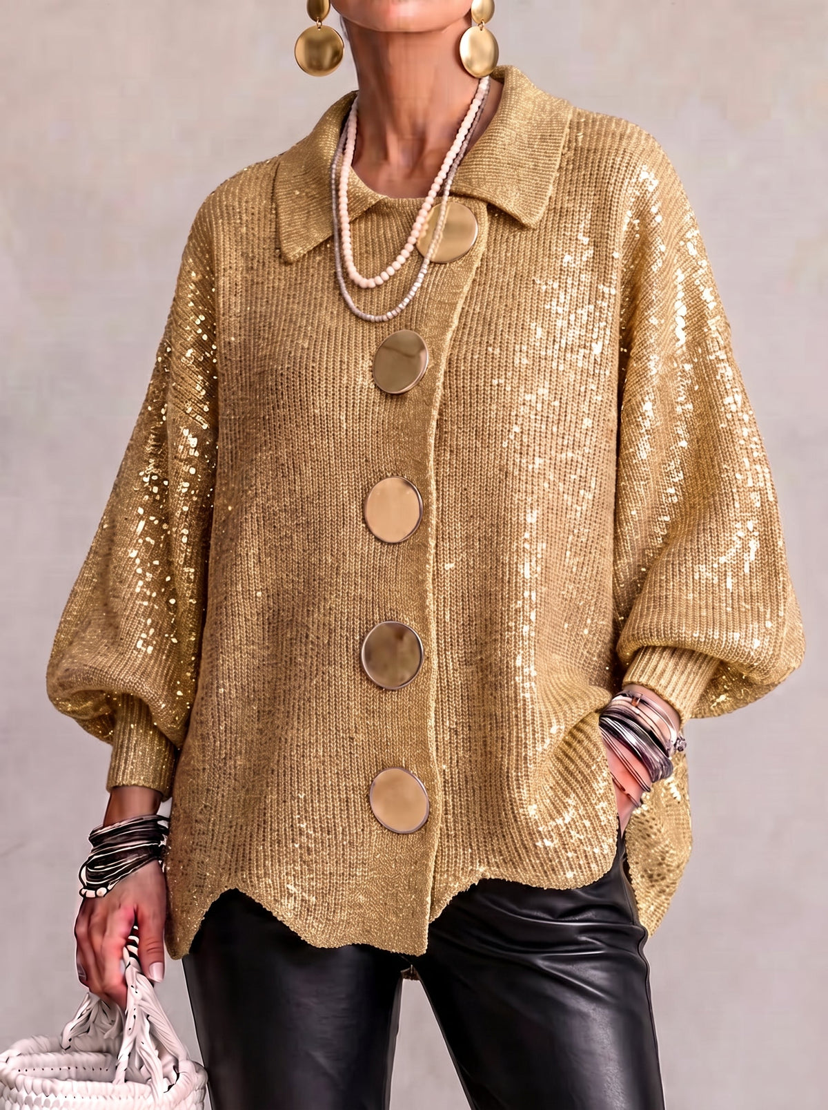 Karina | Cardigan oversize à col et boutons dorés