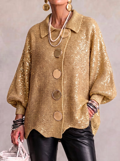 Karina | Cardigan oversize à col et boutons dorés