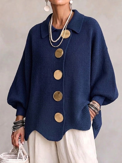 Karina | Cardigan oversize à col et boutons dorés