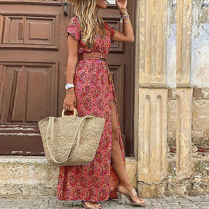 Justine | Robe longue bohème fluide ceinturée