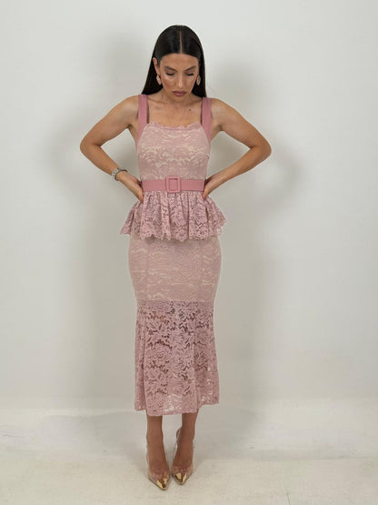 Alejandra | Robe en dentelle à volant et ceinture amovible